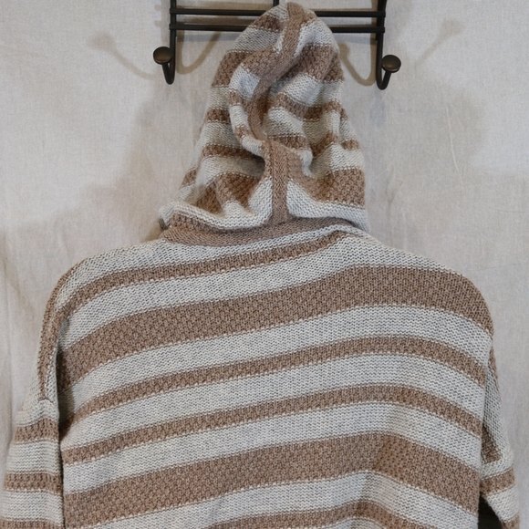 Madewell Striped Knit Hooded Pullover XS Oversized Cozy Hoodie Black White - Picture 7 of 13